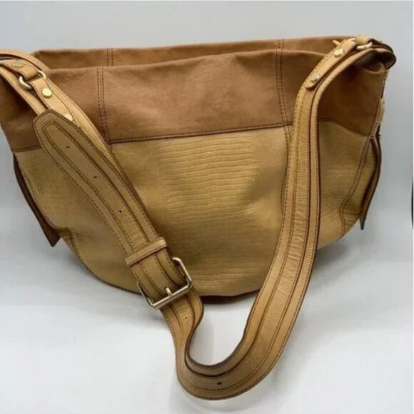 BCBGMaxAzria Tan Leather Hobo Crossbody Shoulder Bag Adjustable Strap - Picture 2 of 8